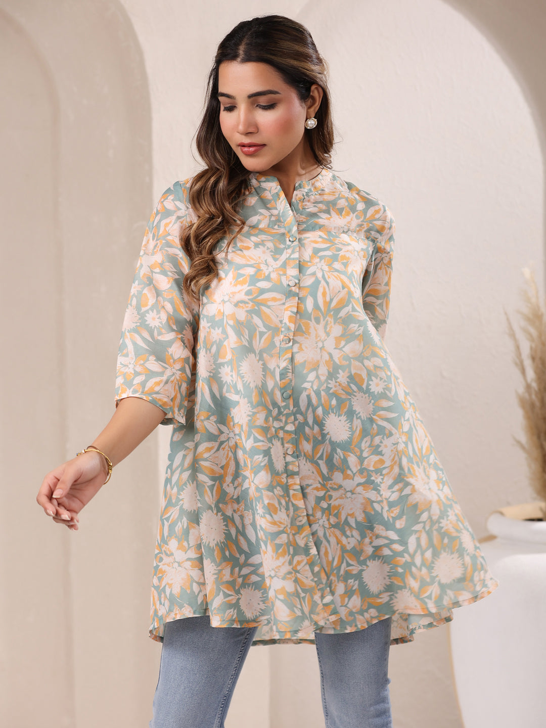 Cotton Blend Floral Printed A-line Tunic
