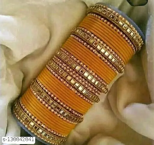 A.k. present attractive Haldi Colour Metal Bangle wedding chooda set for Women & Girls
