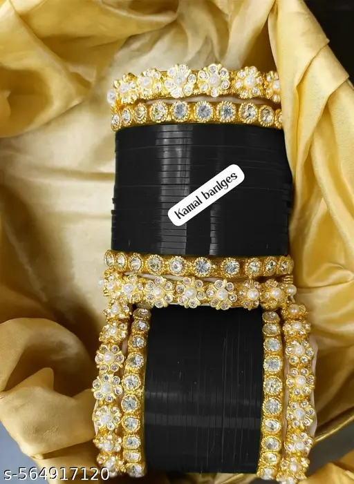 KAMAL Plastic Chooda Set With Pearls And Cubic Zirconia Work For Women And Girls (Pack Of Both Hand Chooda Set)