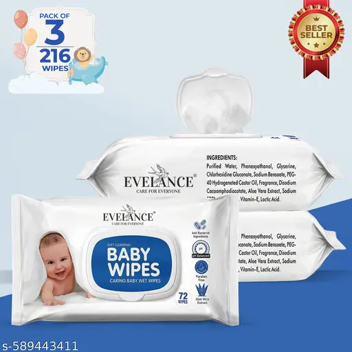 Evelance baby Wipes 72 pcs lid pack of 3