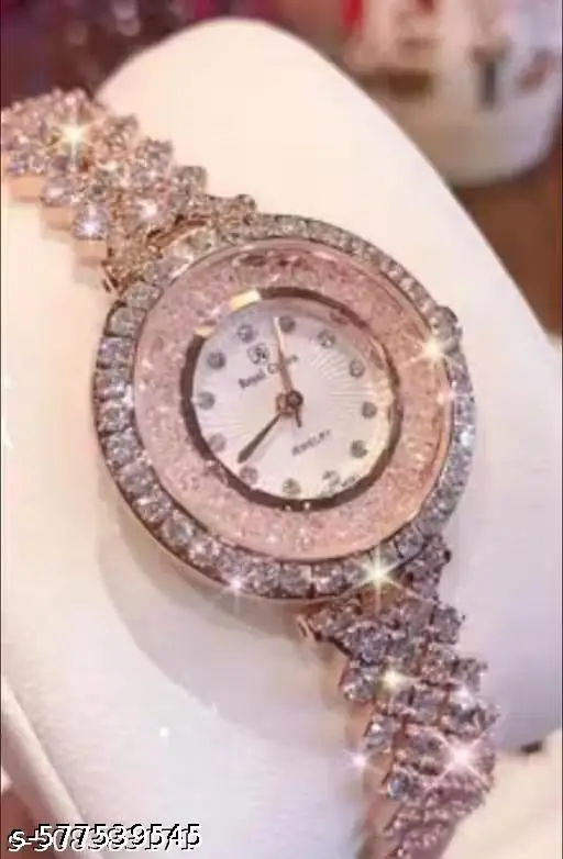 Luxury Ladies Watch Iced Out Watch with Quartz Movement C r y s t al D I a m o n d Classic Fashion Romantic + Jewelry Cuff Bracelet Set