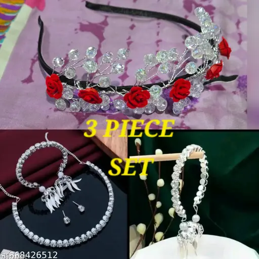 Traditional Gold Plated Jewelry & Hair Accessories Combo for Women | Earrings, Juda Clip & Gajra Set (Pack of 3)