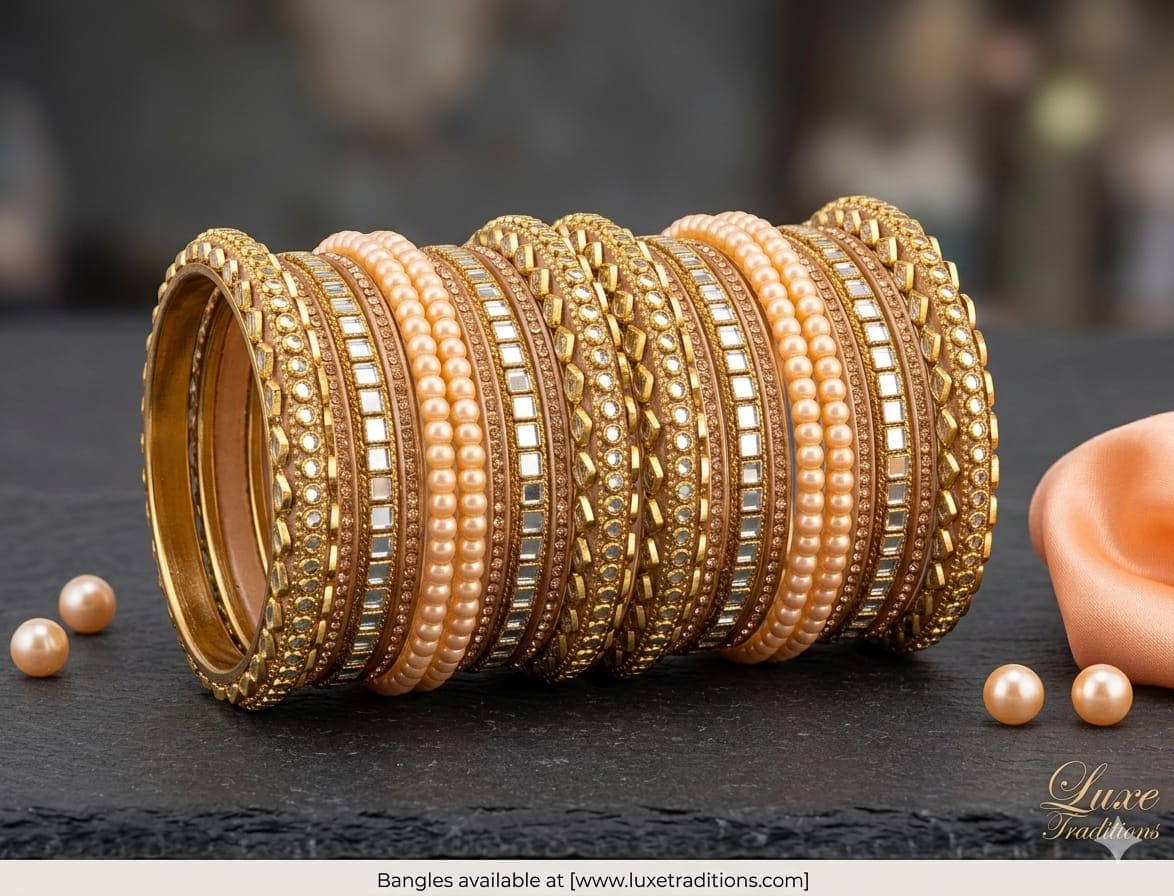 Stone bangle set with shimmer Bangles by Leshya