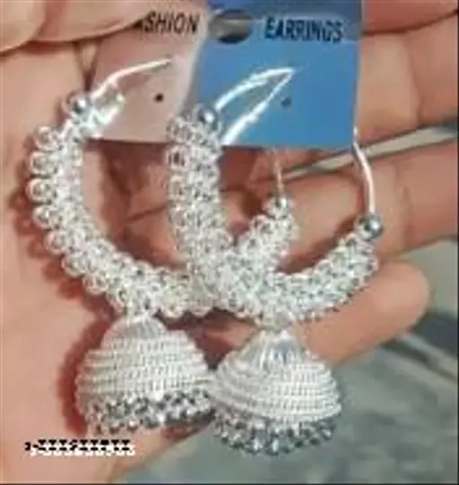 Silver Rhinestone Hoop Jhumki Earrings jhumka silver earring hoop earring