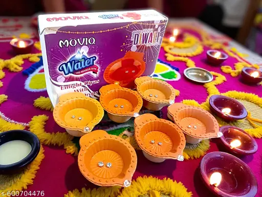 6 PCS LED Water Sensor Diyas by MOVIQ – Automatic Light-Up Diyas for Diwali, Festivals, Pooja & Home Decor – Reusable, Flameless & Eco-Friendly Diya Set
