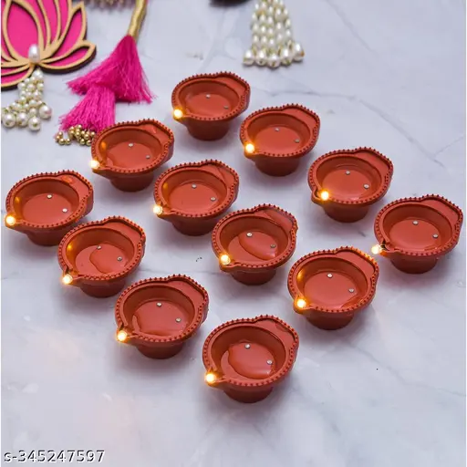 Water Sensor Diya Set Water Sensor LED Diyas Decorative Diya Decorative LED Lights E-Diya I Battery Operated (12 Pieces)