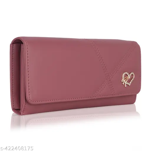 RESHU 6 card slot premium PU leather with heart batch fitting zipper hand purse for women