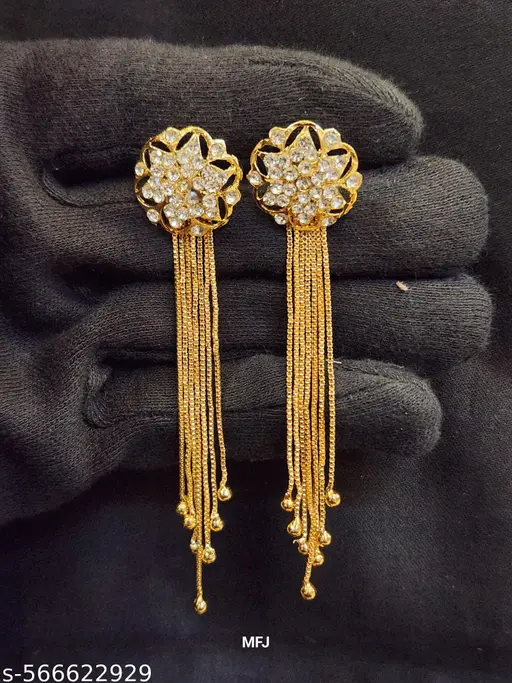 1 GRAM GOLD PLATED AMERICAN DIAMONDS ETHNIC EARRING FOR DAILY USE