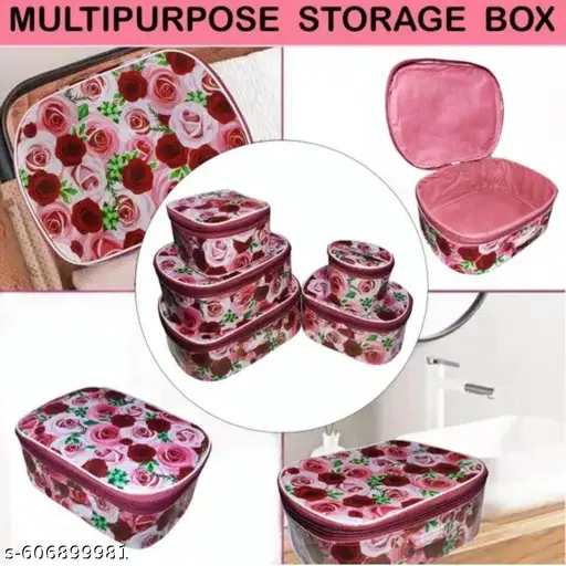 A (Set of 5) Fashionable Rose Printed High quality Makeup Kit box, Storage Case JEWELRY KIT Vanity Bag, Low Price