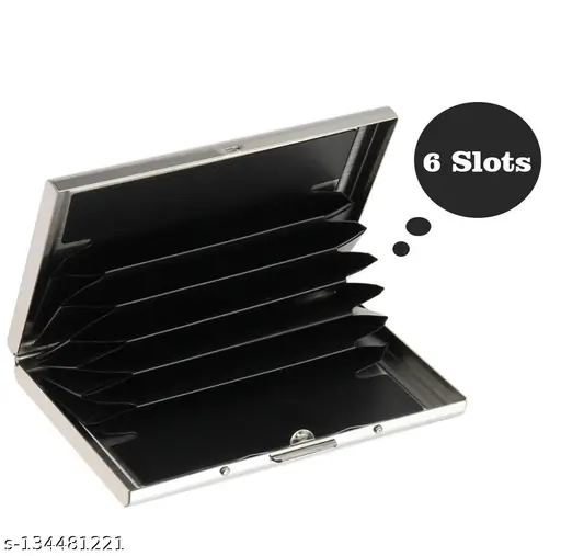 Sonrisa 6 Slots Steel RFID Blocking Metal Credit Card Holder Wallet for Men & Women (Silver)