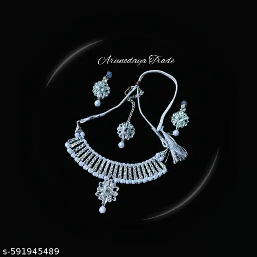Oxidized Silver Necklace Set for Women German Silver Jewellery Set Ethnic Oxidised Necklace with Earrings Party Wear Silver Plated Jewellery Set Antique Silver Tone Necklace for Girls