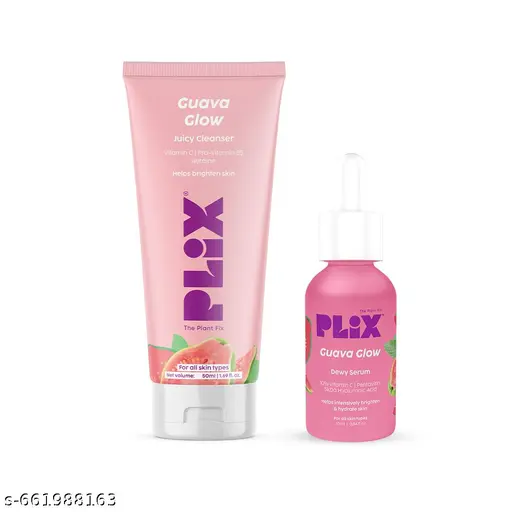 PLIX Vitamin C Guava Combo, Juicy Cleanser (50ml) and Face Serum (10ml) For Skin Brightening, With Pro Vitamin B5