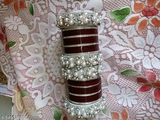 MAA PITAMBARA Plastic Chooda Set With Pearls Work For Women And Girls ( Pack OF Both Hand Chooda Set )