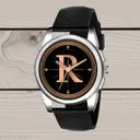 Atix Analog Round Black Dial ALPHABET R Design Stylish Black Silicone Strap Classic LETTER R