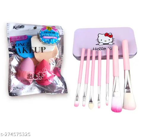 Genuine Beauty Make Up Sponge Beauty Blender Puff (Color May Vary) - Set of 6 Sponge Blender Foundation Puff Powder Smooth Beauty with 7 makeup brush set