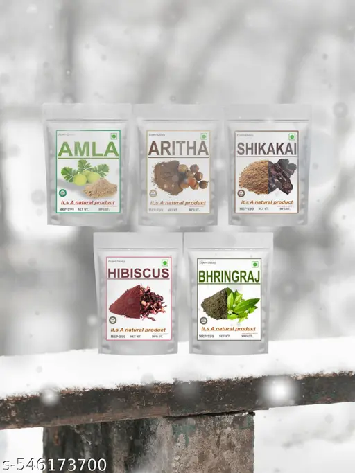 Rideena Amla, Reetha, Shikakai, Hibiscus And Bhrinjraj Powder for Hair Growth 50 Gms Each Combo (Pack of 5)