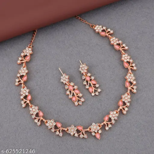 Rose Gold & Pink Enamel Floral Jewellery Set