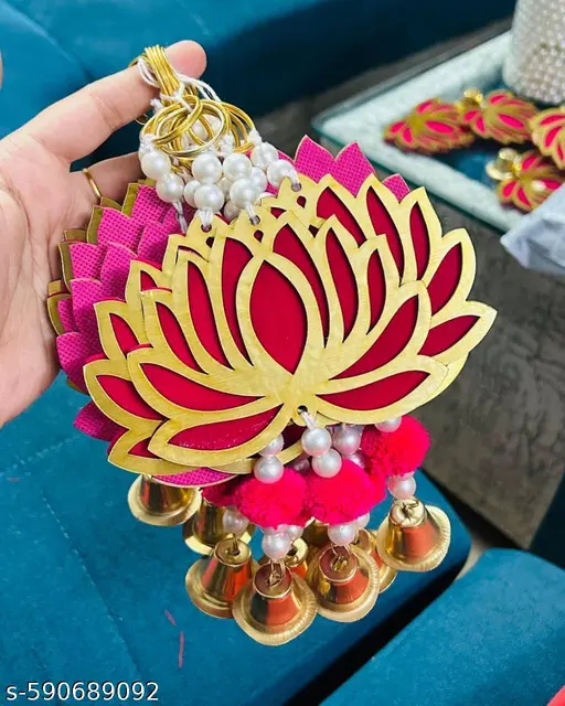 KPH Traditional handmade 4 inch Lotus Design Hanging Toran for Main Door, Pooja Room & Diwali Decoration Pack Of 5