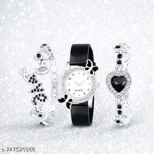 Premium White Dial Blue Analog Watch Love Heart Bracelet With Buatiful Designe and color 1 butterfly watch with include 2 Attractive Breclate