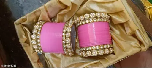 Plastic Bridal Look Chooda Set Pearls Work For Women And Girls (Pack Of Both Hand Chooda Set)