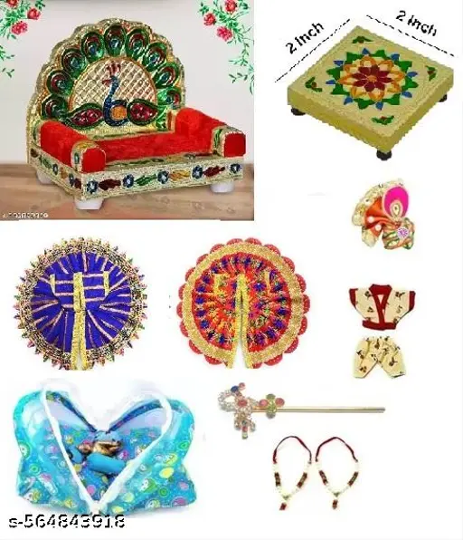 Laddu gopal dress singhasan laddu gopal bed pooja choki combo set for size 0 and 1