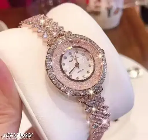New Korean design shiny Cristal diamond premium looks analog watch for women and pretty girls