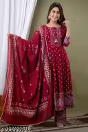 Womens Rayon Kurti With Duppata And Bottomwear 3 Pice Set