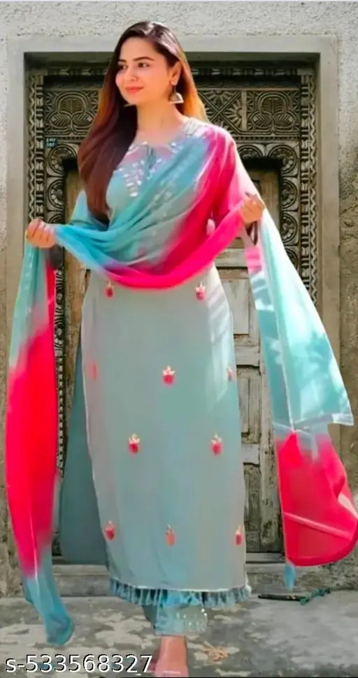 Aqua blue designer kurti with dupatta Stylish kurti dupatta set for women Women’s kurti with dupatta aqua blue Designer kurta dupatta set for women