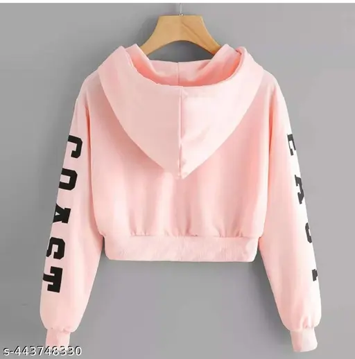 Women's peach colour East Coast Graphic Cropped Drawstring Hoodie in a fashionable and trendy stylish style , full-zip, oversized and fitted.