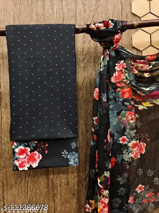 Unstitched Printed, Crepe, Daily wear Dress Material with Dupatta