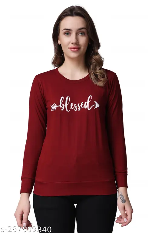 Women's Pure Cotton Blessed Print Round Neck Full Sleeve Tshirt