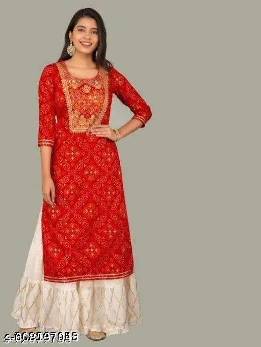 Premium Red Embroidered Kurti With White Sharara (Marodi) | Daily, Festive & Wedding Wear Sharara Suit Set for Women