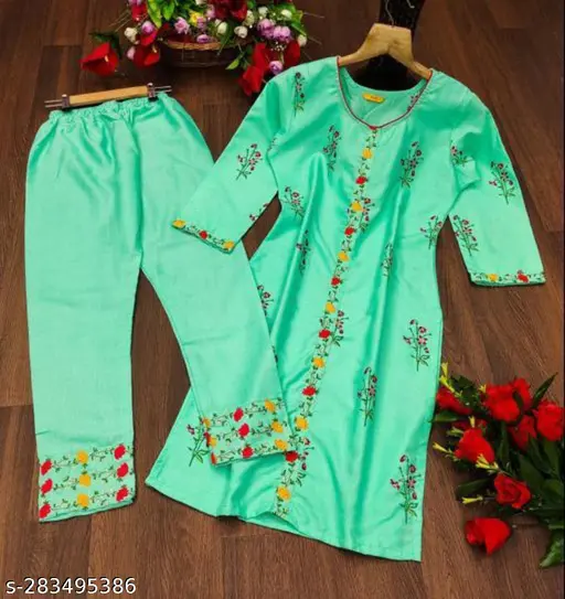 WOMEN KURTA SET WITH EMRODARY WORK FANCY KURTI WITH BOTTOM