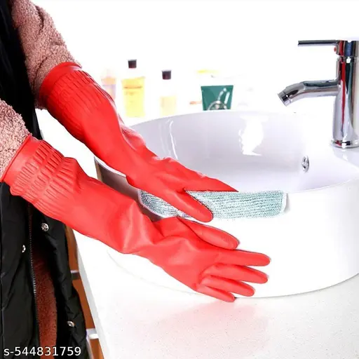 Dishwashing Gloves, Reusable Household Gloves, Kitchen Gloves, Long Sleeve, Thick Latex, Cleaning, Washing, Working, Painting (Multicolor)