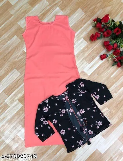 Polyster/Crepe fabric-Women's Regular Fit Aline Kurti ( koti kurti)