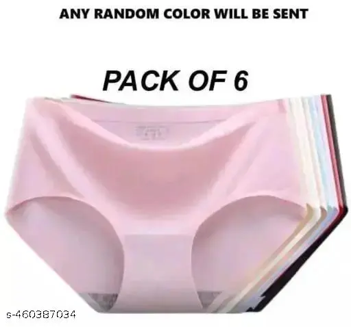 Pritty Touch Women Panties Seamless Panties Silk Mid Waist Underwear for Female Girls Pack Of 6 (Assorted) Multicolor Panty