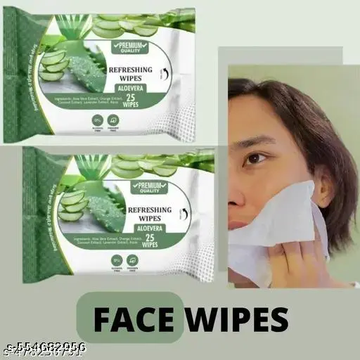 Aloe vera Makeup removing Wet Wipes 100% Cotton Tissue Wipes Refreshing Wet Tissue for Face | Hydrating Aloe vera Scent Pack Of 1 (50 Wipes)