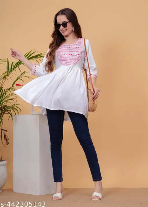 WHITE TOPS EMBROIDERY KURTA