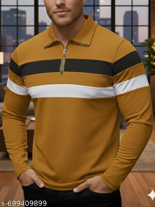 Mens Full Sleeve T-Shirts |Half Zip Neck Colorblocked Tshirts For Men's