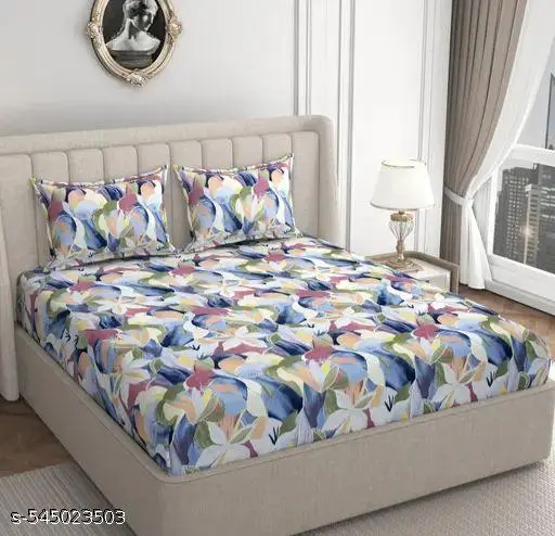 SS Premium FITTED[Elastic] Cotton Feel Bedsheet With Two Pillow Covers