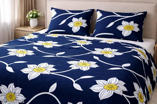 Super quality double bed bedsheet with 2 pillow cover 100% soft feel and breathable Size-90×100 inch