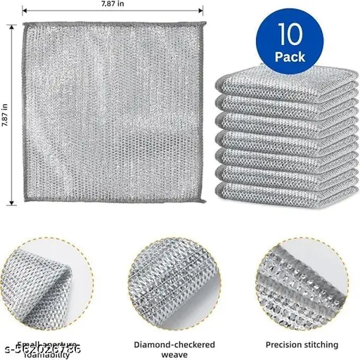 10 PCS Multipurpose Wire Mesh Dishwashing Cloths | Non-Scratch Stainless Steel Scrubber Rags for Wet & Dry Use | Easy Rinse & Machine Washable"