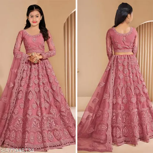 Semi Stitched Kids Net Lehenga Choli and blouse Unstitched