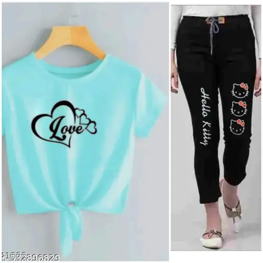 Trendying Fashionble Stylish Unique Amazing Cotten Blend T-shirt With Denim Jogger&Jean's Combo (Pack2)