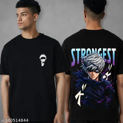 GOJO Anime Lover Oversize Cotton Black Round Neck T Shirt for Boys and Girls