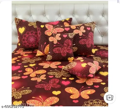 Festive 5‑Piece Cotton Bedsheet Set – With 2 Pillow & 2 Cushion Covers (Filler Included)