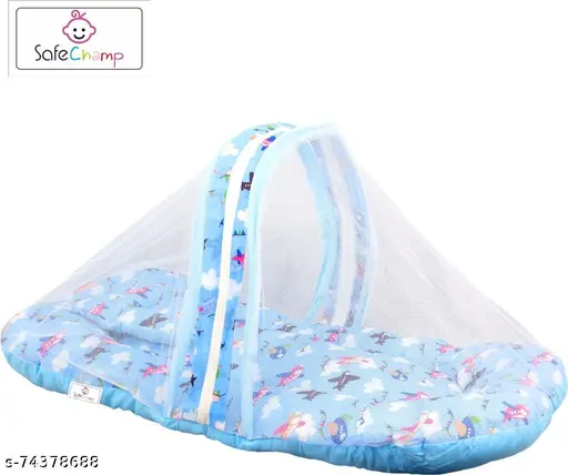 SafeChamp Skyler Baby Bedding Set With Mosquito Net And Pillow (Blue)