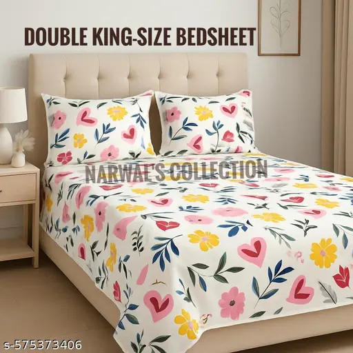 Premium Cotton Feel Glace Cotton Printed King Size Double Bed Bedsheet with 1 Pillow Covers Fits Upto 8 inches Mattress ,Size- 72x78x8 Inches,