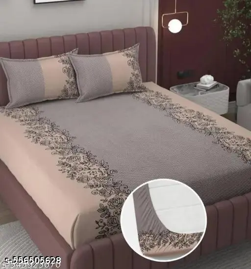 "Printed Elastic Fitted Bedsheet with 2 Pillow Covers"