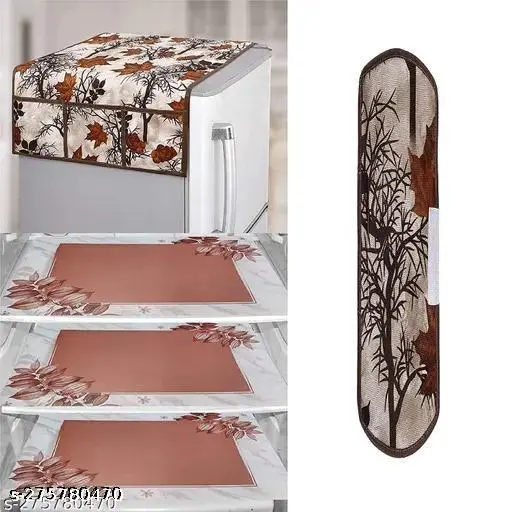 NICASA HD Premium Quality Fridge cover for Top with 1 Pec of handle and 3 pec of Fridge Mats - Set of 5 piece